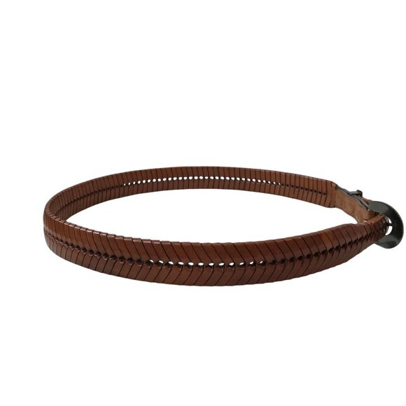 Brown Leather Braided Belt With Brass Coloured Hardware Size 36 - Picture 3 of 7